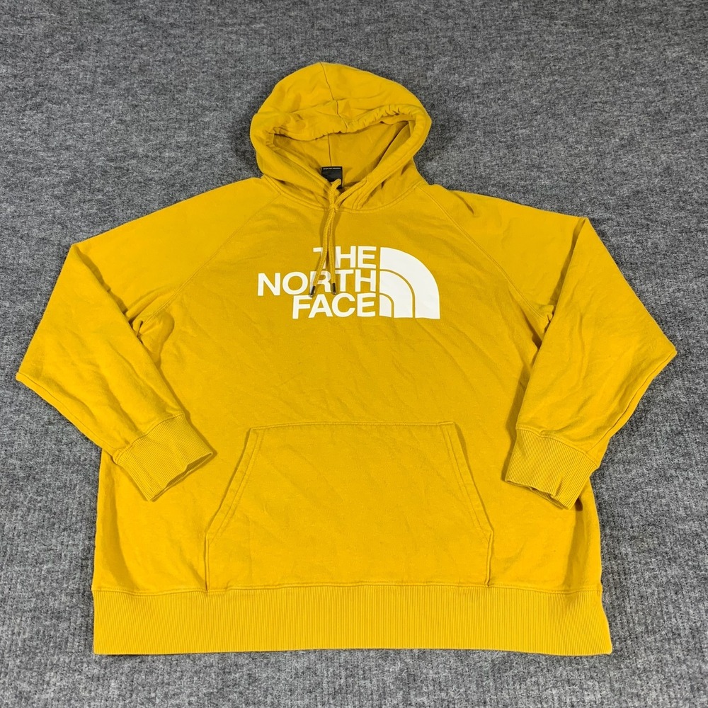The North Face Hoodie Womens XL Yellow Pullover Logo Sweatshirt Outdoors HIking